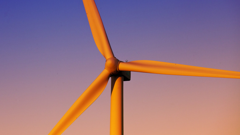 A close-up of a wind turbine.