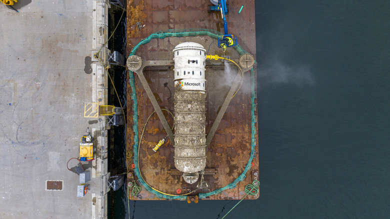 A Microsoft data center after it was pulled from the ocean near Scotland