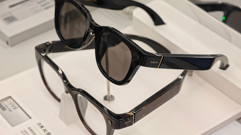 Two pairs of Xiaomi AI glasses on display