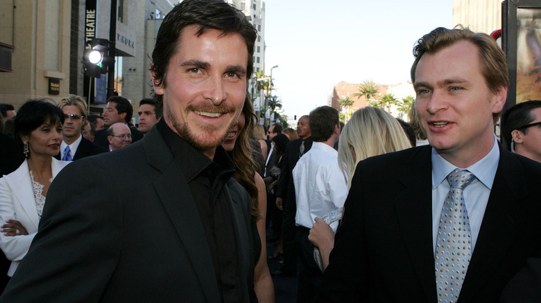 Christian Bale and Christopher Nolan at the premiere of "Batman Begins"