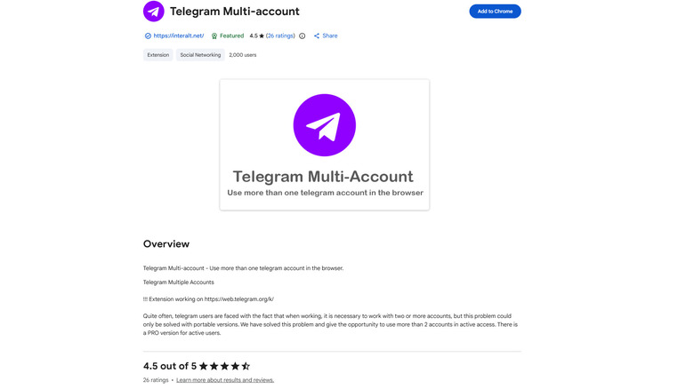 One of the identified extensions, Telegram Multi-account, is a featured application on Google's Chrome store and sports a 4.5 star rating