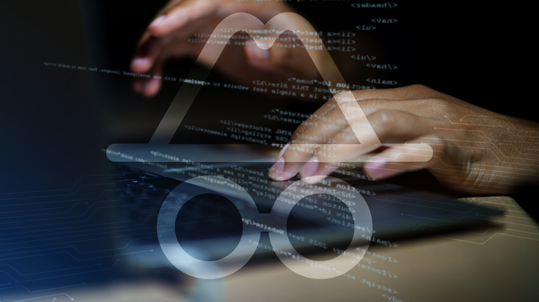 Person typing with incognito logo overlaid