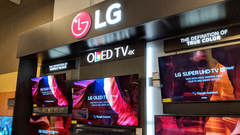 An LG TV display section at what looks like a retail outlet.