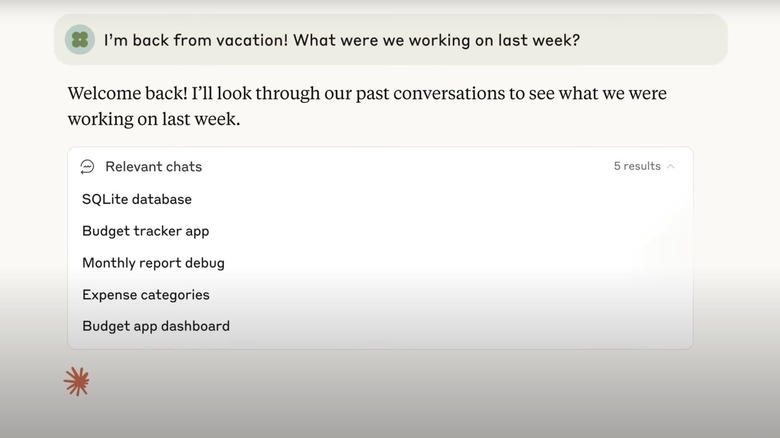 A screenshot from a YouTube clip demonstrating Claude's new chat memory features.
