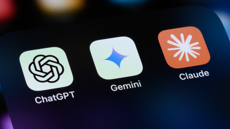 AI assistant apps on a smartphone - OpenAI ChatGPT, Google Gemini, and Anthropic Claude.