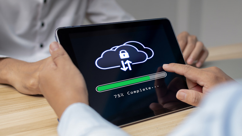 Cloud storage app running on a tablet