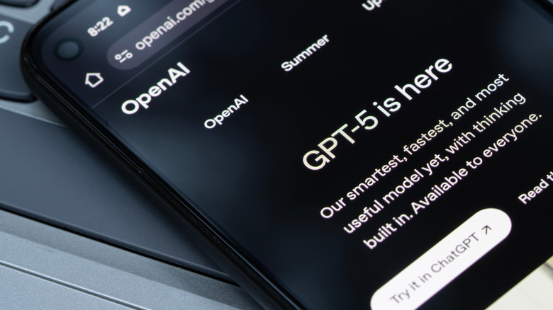 GPT-5 announcement page loaded on an Android phone.