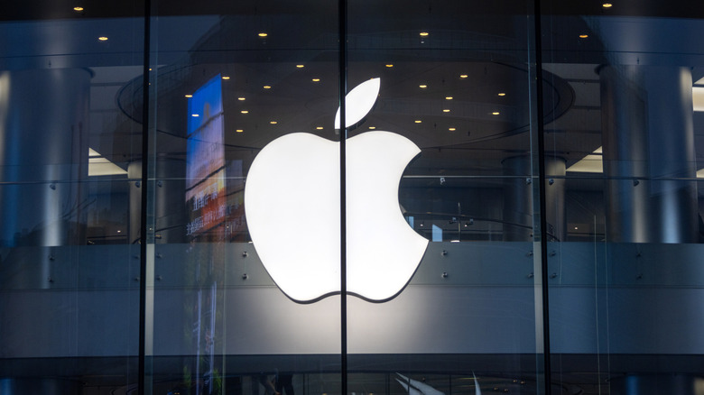 Apple logo on front of store
