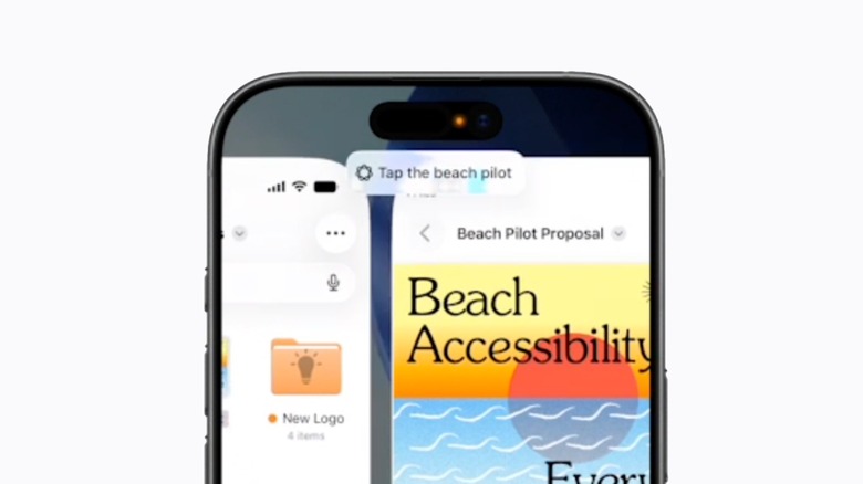 A mockup of an iPhone showing Voice Control