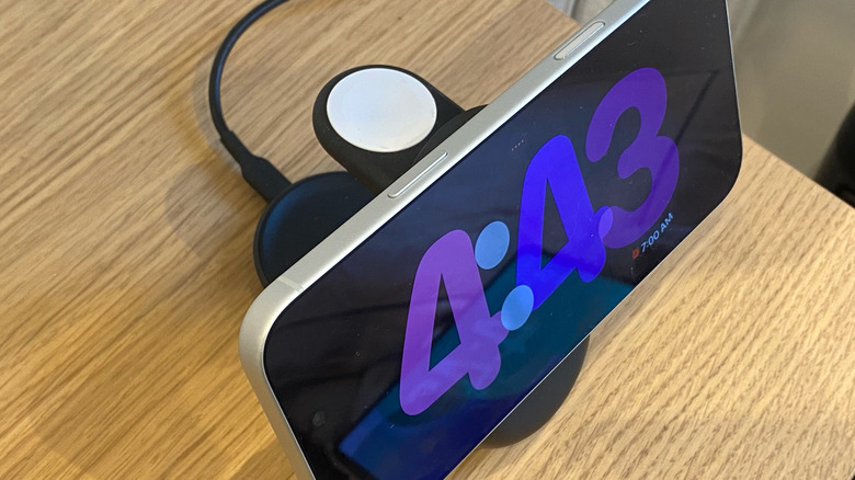 Belkin's 3-in-1 Qi2 foldable charger on a desk charging an iPhone 17 Pro Max