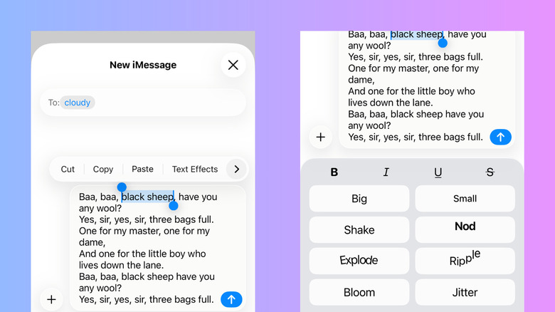 iPhone Messages showing Text Effects