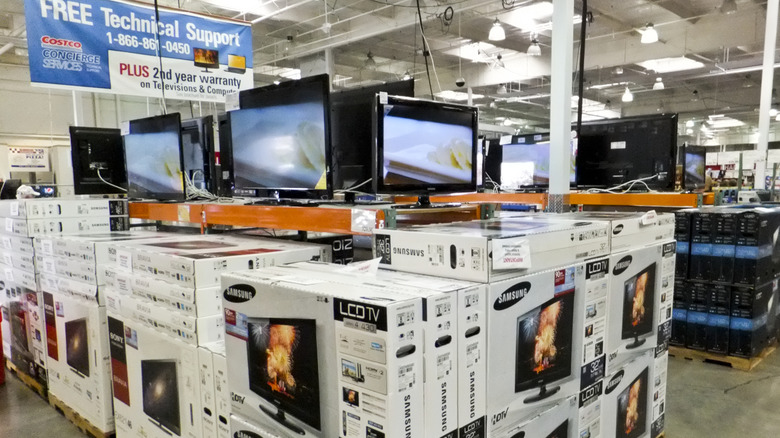 LCD TVs stacked at Costco