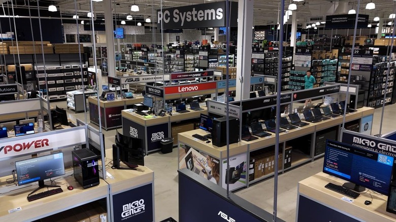 Computers on display in Micro Center