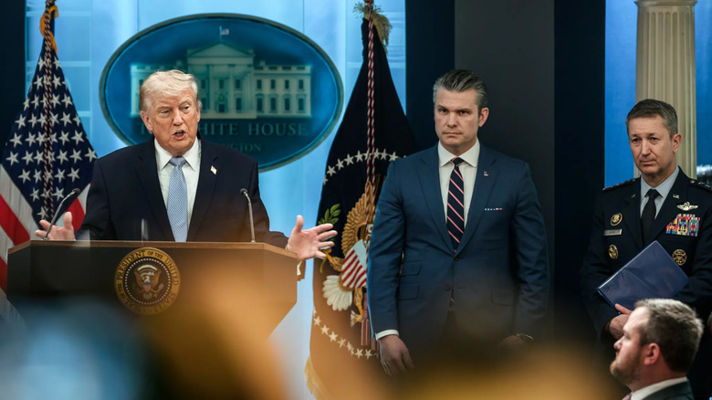 President Trump, Secretary of War Pete Hegseth, and Air Force Gen. Dan Caine address the media at the U.S. White House after the rescue