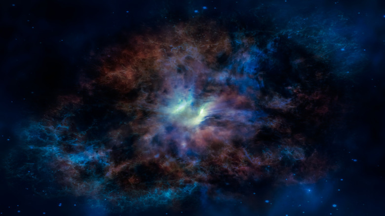 dark energy in space concept of alien galaxy teeming with light and gas