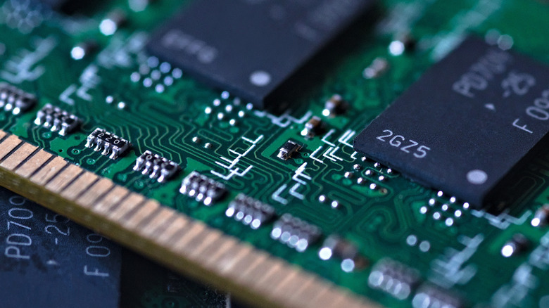 Close-up of circuitry on a stick of RAM