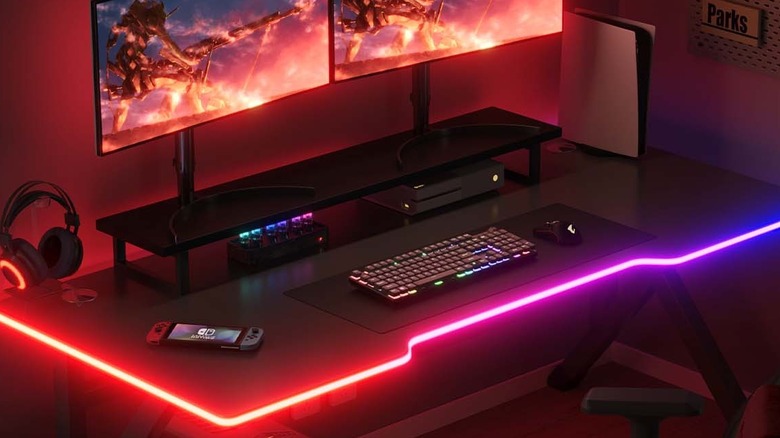 Futuristic gaming desk with Govee Neon Strip for Desks outlined on the edge