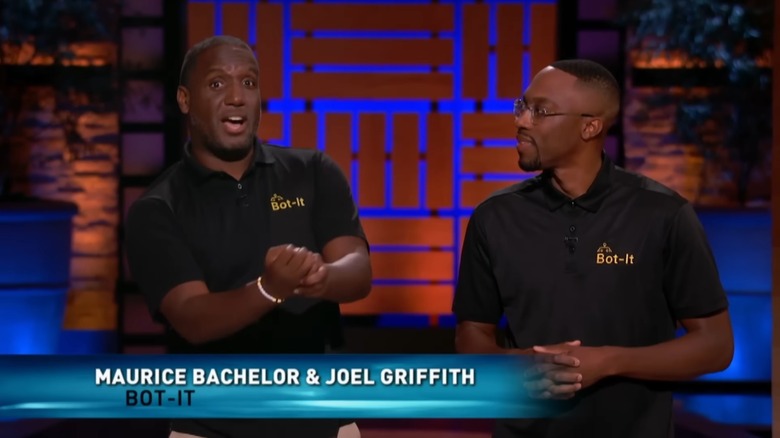 Maurice Bachelor and Joel Griffith mid-pitch for Bot-It on Shark Tank