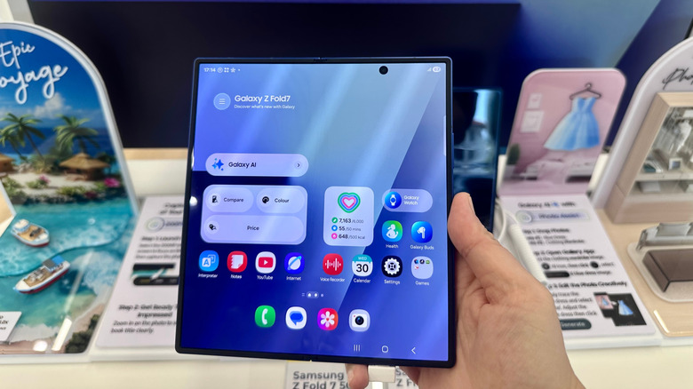 Galaxy Z Fold 7 foldable phone in hand.