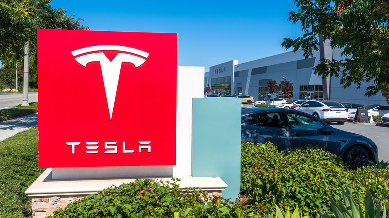 Outside of a Tesla dealership in Southern California