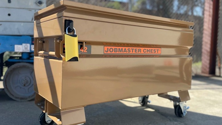 A BoxLock smart padlock on a jobmaster chest