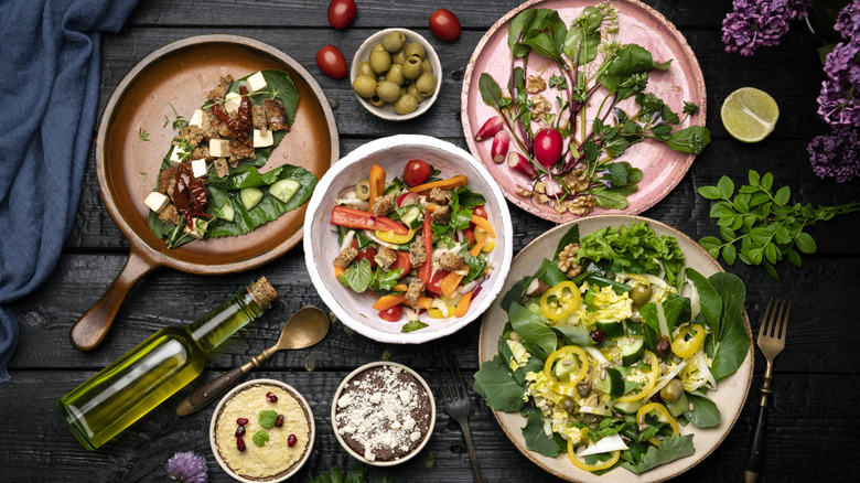 plates with a bunch of food on them