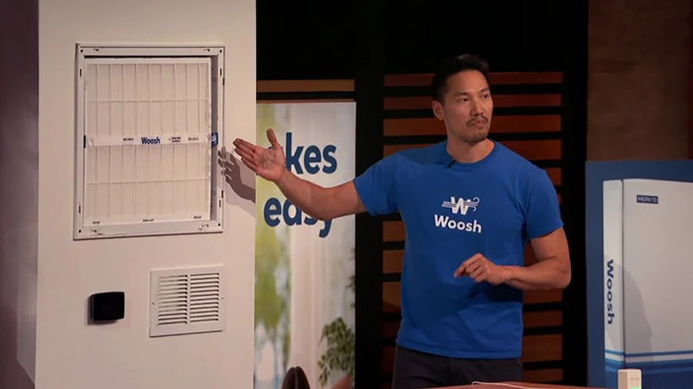 Winston Mok on Shark Tank presenting a Woosh air filter.