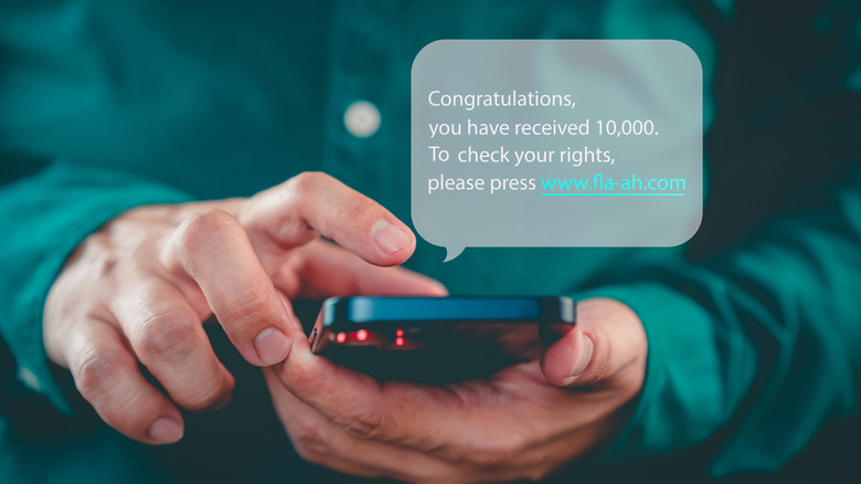 Person viewing a scam text message