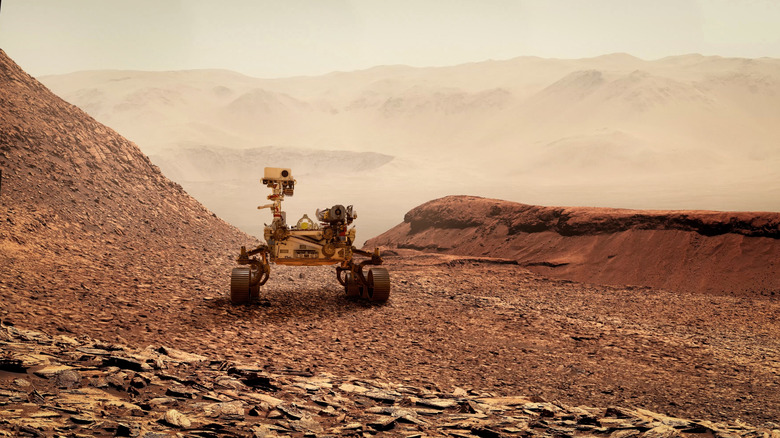 the Mars rover exploring the surface of Mars