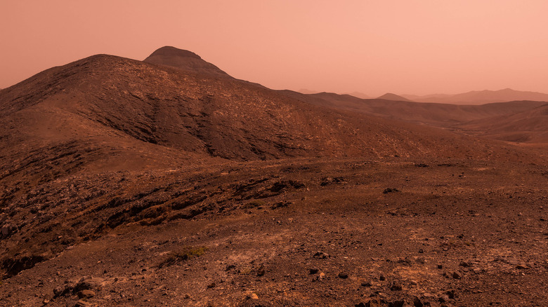 Mars landscape with a red sky