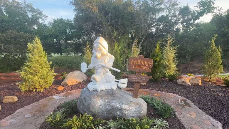 The Grumpy marble statue at Disney