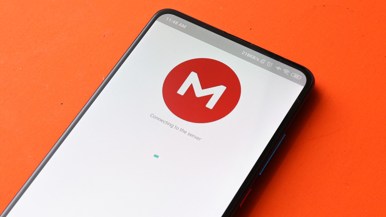 Mega app loading screen on smartphone with connection status.