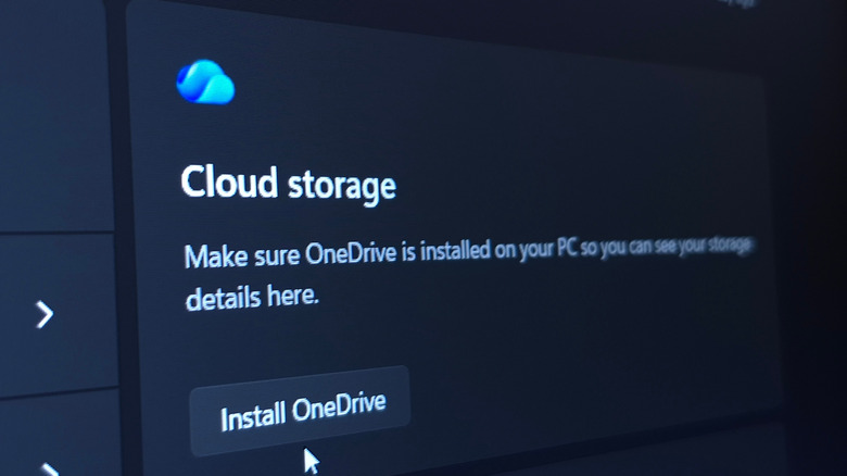 OneDrive cloud storage prompt with install button on PC screen.
