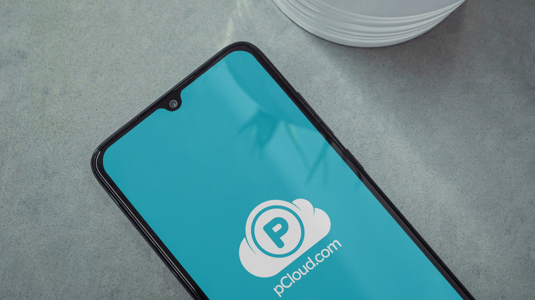 pCloud app logo displayed on smartphone screen.