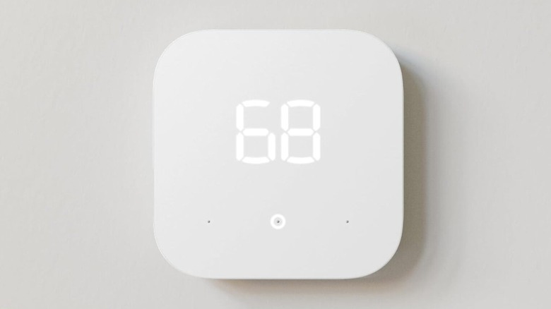 The Amazon Smart Thermostat mounted to a wall