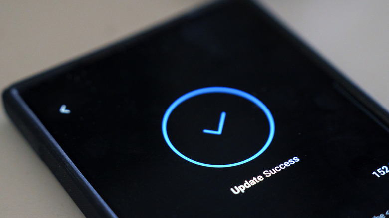 Close up of 'Update Success' message on a smartphone screen