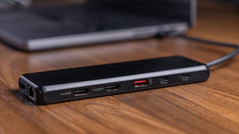 A USB hub connected to a laptop