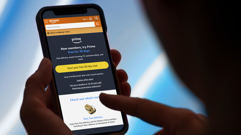 Person signing up for Amazon Prime  on smartphone