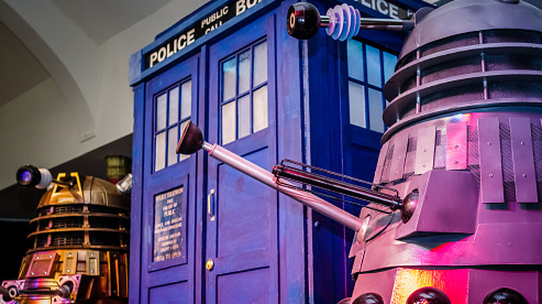 the TARDIS and daleks from the Doctor Who TV series