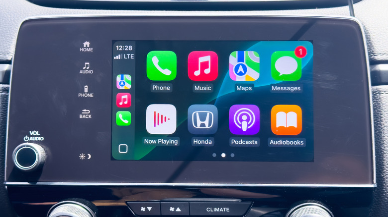 The Apple CarPlay interface on a vehicle infotainment screen