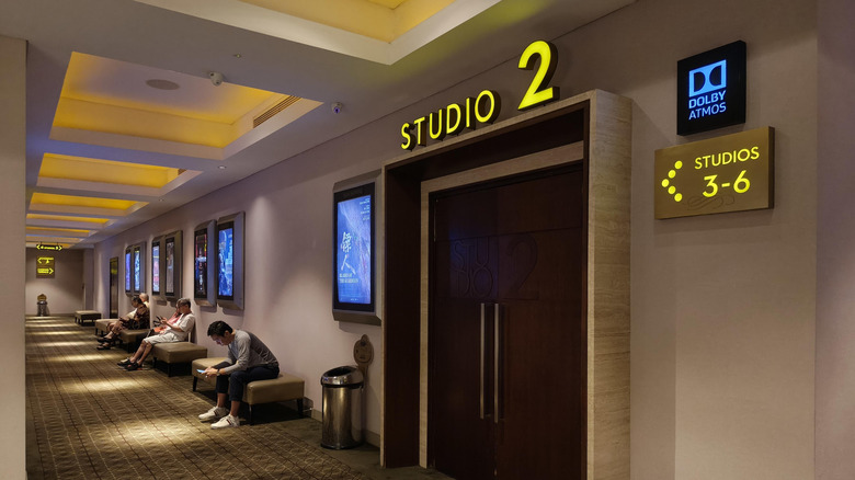 A movie theater advertising Dolby Atmos for one of its screens.