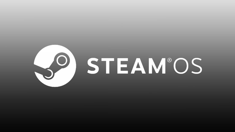 SteamOS logo on a black to white gradient background