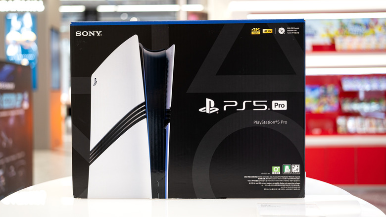 PS5 Pro console on a table in an electronics store