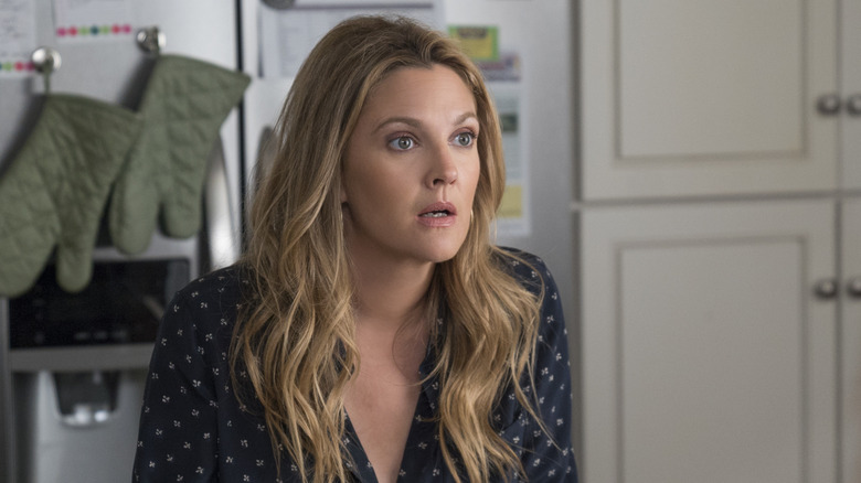 Drew Barrymore looking shocked in Santa Clarita Diet.