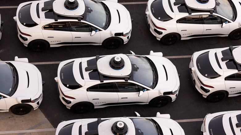 A fleet of Waymo autonomous cars