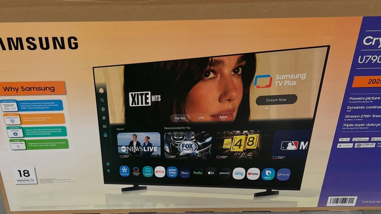 Dua Lipa's image shown on a Samsung television box