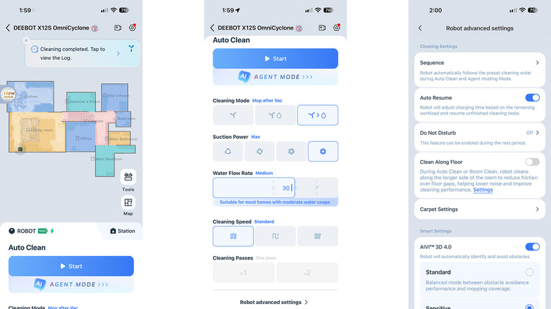Screenshots of the Ecovacs app