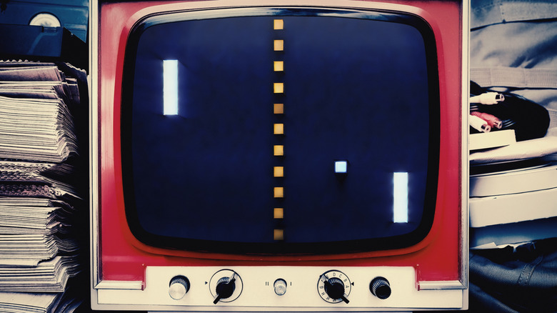 The "Pong" video game being played on an old TV