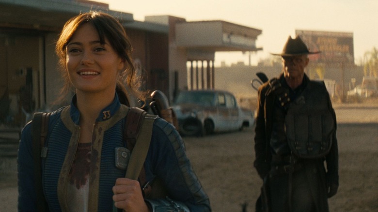 Lucy and Cooper exploring a ruined town in Fallout Season 2