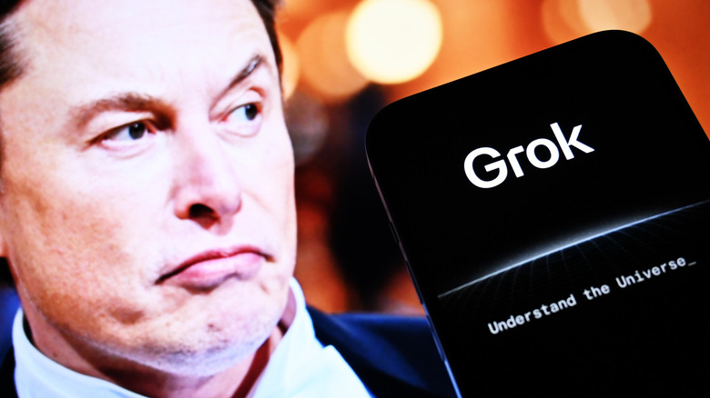 Elon Musk next to Grok on a smartphone